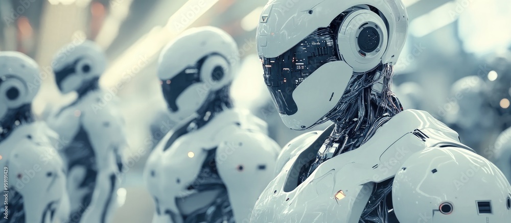 Poster cyborgs in a futuristic setting blending technology and humanity in a captivating visual narrative