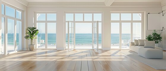 Fototapeta premium Modern Beach House Living Room with Ocean View