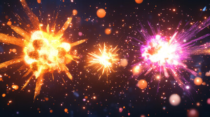 Obraz premium Cartoon explosions, sparkle stars, and bursting borders.
