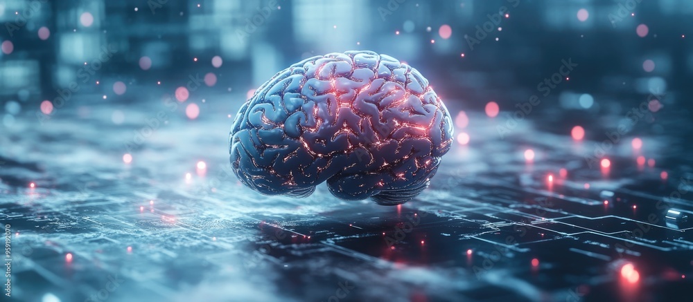 Poster artificial intelligence technology and brain concepts exploring the integration of ai in contemporar