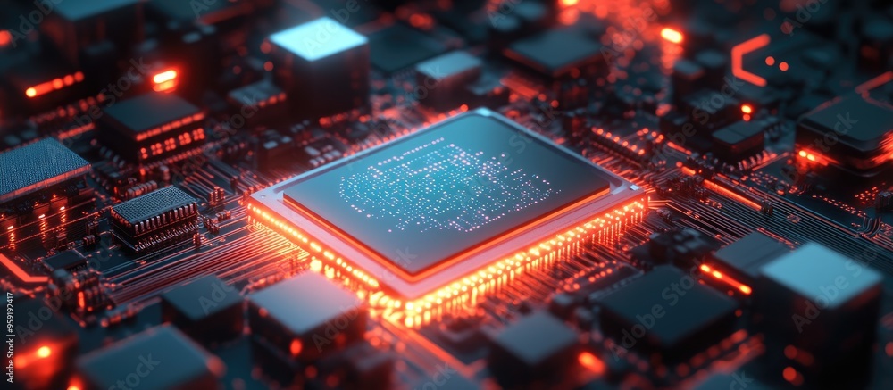 Aufkleber ai enhanced cpu processor visualizing data flow and processing in a 3d rendered illustration related