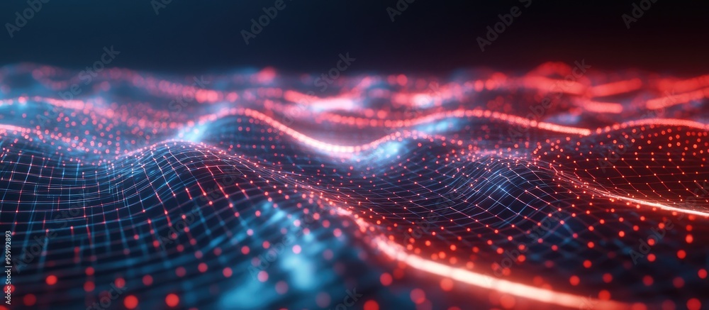 Poster futuristic cybernetic backdrop featuring big data visualization abstract 3d landscape with grid illu