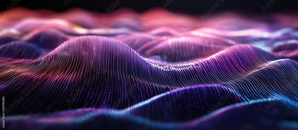 Poster dynamic data visualization featuring a flowing array of sounds abstract backdrop with interconnected