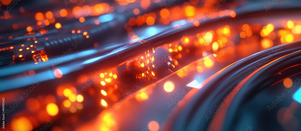 Poster close up of hardware cables linked to a network device showcasing modern technology connections