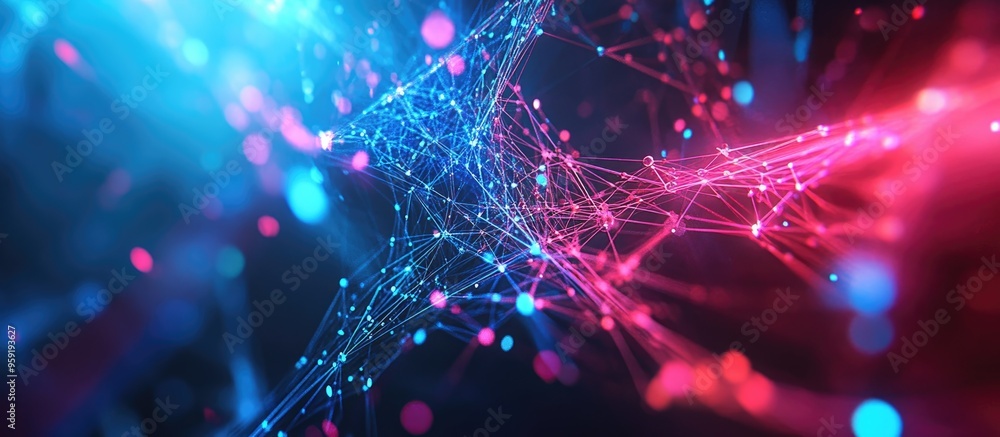 Poster abstract 3d technology with futuristic geometric patterns and neon hues digital plexus wallpaper for