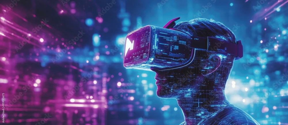 Poster futuristic concept of metaverse technology featuring vr and digital realities highlighting innovatio
