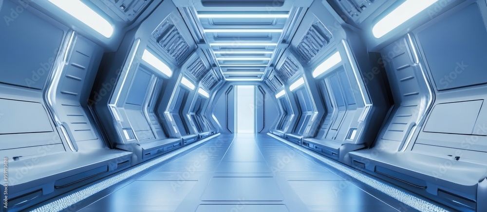 Poster futuristic corridor of a space station or spacecraft interior featuring advanced design elements 3d 