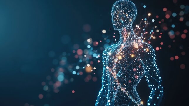 Conceptual illustration of human DNA molecules in a body structure Eps10