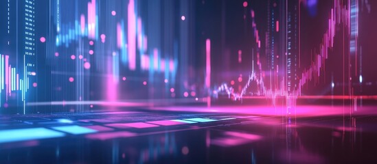 Financial chart illustration and table displayed with a computer backdrop Overlay effect Represents global market trends