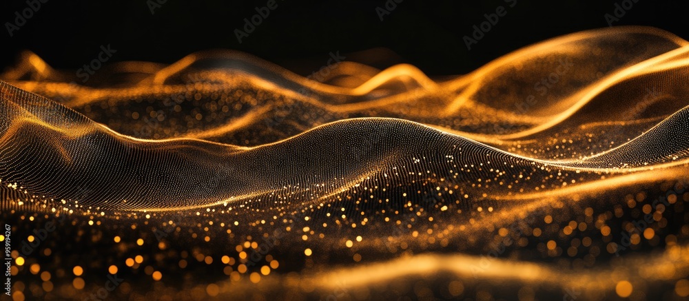 Poster dynamic wave of particles in a futuristic abstract background 3d rendering showcasing a flowing poin
