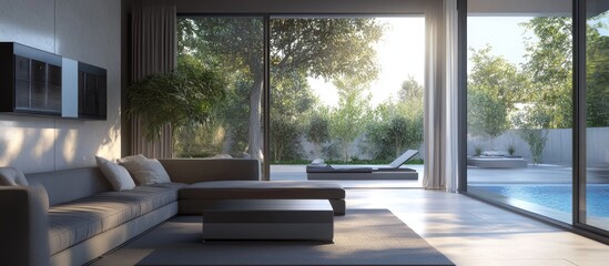 Air to water heat pump technology for residential use Split inverter system installed in a contemporary home