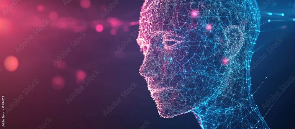 Aufkleber polygonal technology background featuring a 3d wireframe head blurred lines and lens effects concept