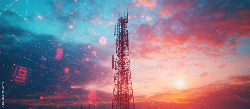 Poster 5g mobile communication tower stands tall symbolizing advanced connectivity and digital transformati