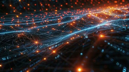 Obraz premium Abstract Technology Network Background with Orange and Blue Lights