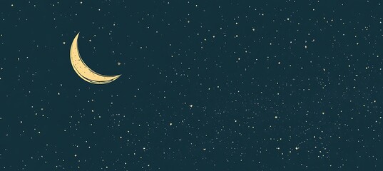 Naklejka premium A starry night sky with a crescent moon and space for text in the lower half 