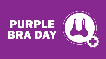 Purple Bra Day vector banner design with geometric shapes and vibrant colors on a horizontal background.
