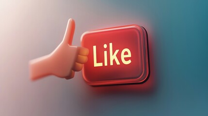 A Bold Red 'Like' Button with Hand Cursor Icon Capturing the Essence of Online Engagement and Interaction on Social Media Platforms.