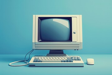 Fototapeta premium Vintage Computer on a Blue Background