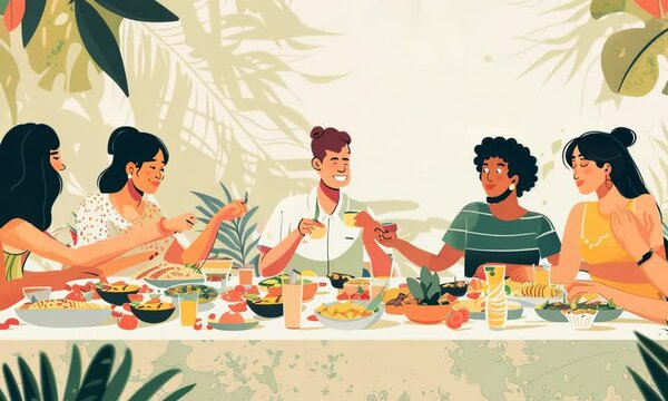 A family hosting a multicultural potluck dinner, where guests share dishes from their heritage and exchange stories. Video