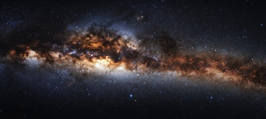 A dark, starry sky with a prominent Milky Way and a clear area for text