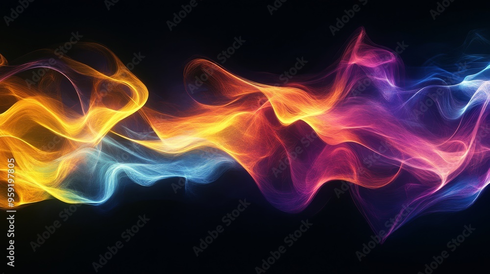 Poster vibrant and colorful light trails are beautifully presenting dynamic movement within a modern abstra