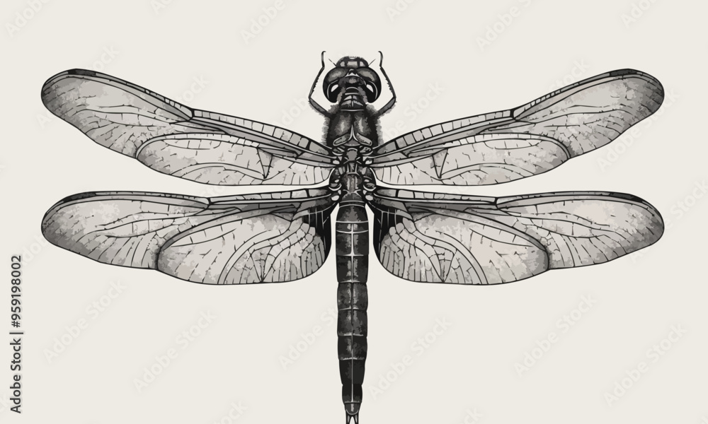Poster a linear vector of a dragonfly.