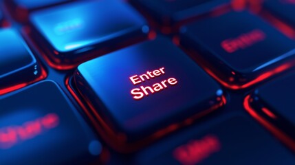 A Close-Up of Bright Blue and Red Keyboard Keys Featuring the Words 'Enter' and 'Share' in a Modern, Futuristic Style