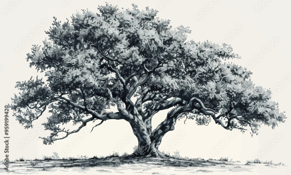 Poster a linear vector of a detailed tree.