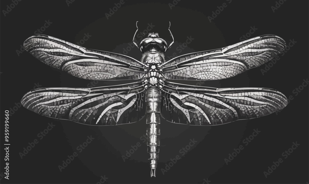 Poster a linear vector of a dragonfly.