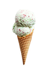 Scoop of Peppermint Candy Ice Cream on an Ice Cream Cone Isolated on a Transparent Background