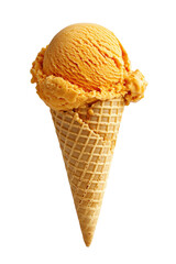 Scoop of Pumpkin Ice Cream on an Ice Cream Cone Isolated on a Transparent Background