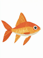 Fototapeta premium A cartoon illustration of a golden fish swimming with its mouth open.