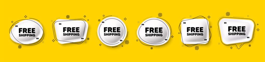 Free shipping tag. Speech bubble 3d icons set. Delivery included sign. Special offer symbol. Free shipping chat talk message. Speech bubble banners with comma. Text balloons. Vector