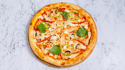 Pizza top view isolated