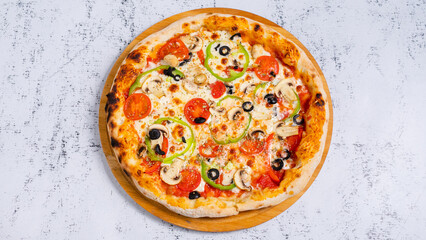 Pizza top view isolated
