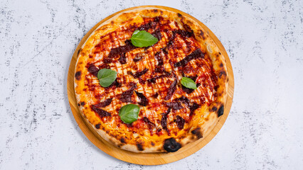 Pizza top view isolated