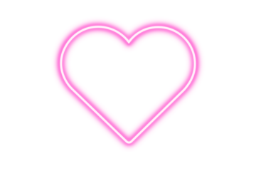 Glowing pink neon heart sign. Neon heart icon in PNG format. Isolated glowing heart frame on transparent background. Laser illuminated heart shape for design. Fluorescent electric heart, sparkling 