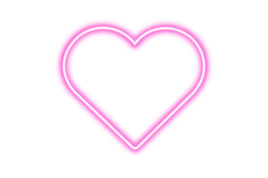 Glowing pink neon heart sign. Neon heart icon in PNG format. Isolated glowing heart frame on transparent background. Laser illuminated heart shape for design. Fluorescent electric heart, sparkling 