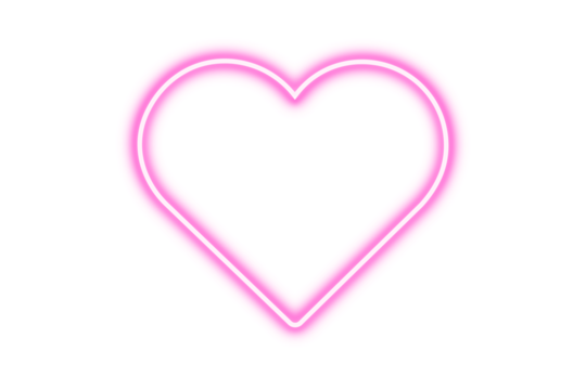Glowing pink neon heart sign. Neon heart icon in PNG format. Isolated glowing heart frame on transparent background. Laser illuminated heart shape for design. Fluorescent electric heart, sparkling 