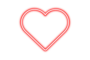 Red neon heart glow sign isolated on transparent background. Neon sparkling love sign, light heart effect PNG. Empty light heart frame for design, Heart symbol for holiday cards, banners, invitations.