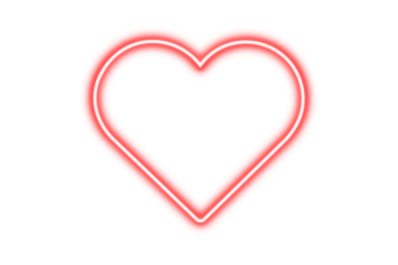 Red neon heart glow sign isolated on transparent background. Neon sparkling love sign, light heart effect PNG. Empty light heart frame for design, Heart symbol for holiday cards, banners, invitations.
