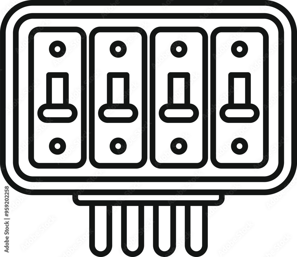 Poster line art icon of a control panel with four toggle switches controlling the power supply
