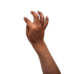 Child pointing at something on white background, closeup of hand