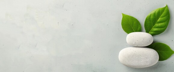 A white stone with a leaf on top of it