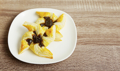 Close-up, food gourmet of multi-layer steamed bread in pinwheel shape, top view