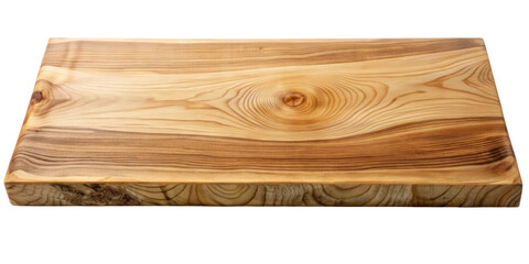 Polished rectangular wooden slab with visible knots and natural grain patterns. Perfect for furniture projects, countertops, or custom woodwork designs. Isolated on transparent background, png.