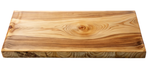 Polished rectangular wooden slab with visible knots and natural grain patterns. Perfect for furniture projects, countertops, or custom woodwork designs. Isolated on transparent background, png.