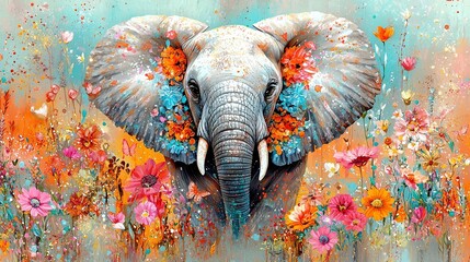   An elephant in a floral crown