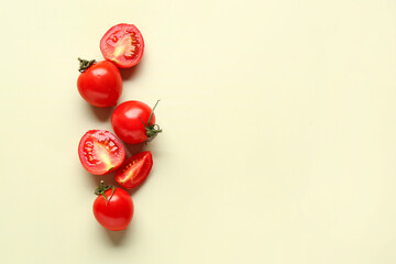 Fresh cherry tomatoes on light green background