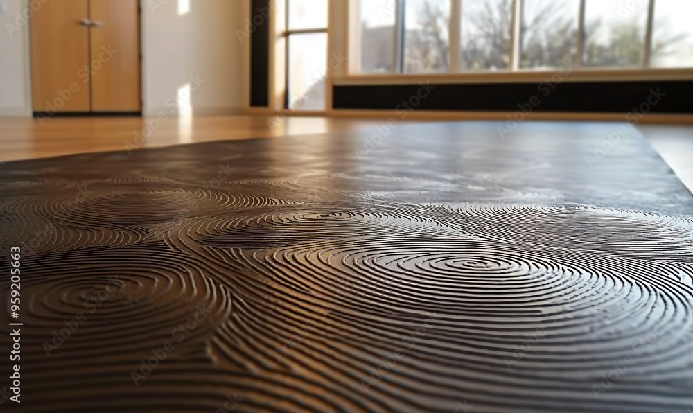 Poster close-up of a textured brown surface with circular patterns